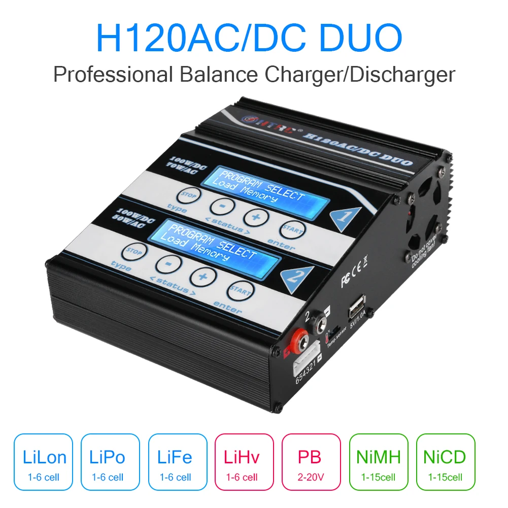 HTRC H120 зарядное устройство двойной выход 50 Вт/70 Вт 100 * 2 10A AC/DC RC Баланс Dis для