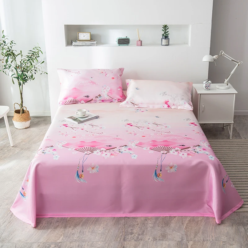 

3pc/Set Flat Sheet Summer Ice Silk Bed Cover Linen Flower Star Print Cool Chinese Style Bedclothes For 1.5/1.8M Bed Home Textile