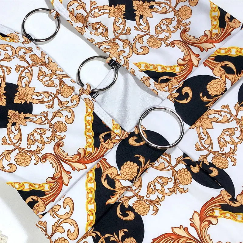 

Vintage one piece swimsuit women Print swimwear 2020 female Belt bathing suit Hollow out bodysuit bathers bikini new Monokini
