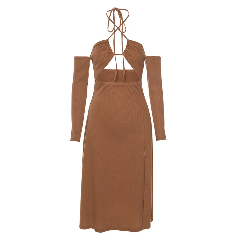 

Adora Women's Sexy Beach Style Medium Dresses Solid Halter Slash Neck Backless Split Hem Women A-Line Dress Summer Autumn 2021