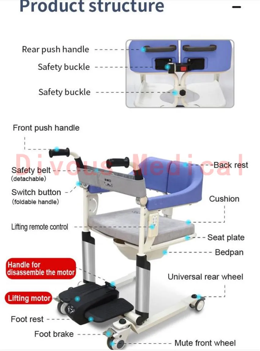 

High Quality 25W Power Electric Patient Transfer Lift Nursing Aids With Rechargeable Lithium Battery for sale