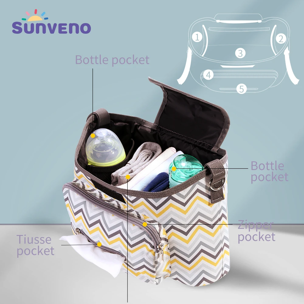SUNVENO Детская сумка для коляски, органайзер, водонепроницаемая сумка для подгузников, аксессуары для коляски, детские сумки для мамы