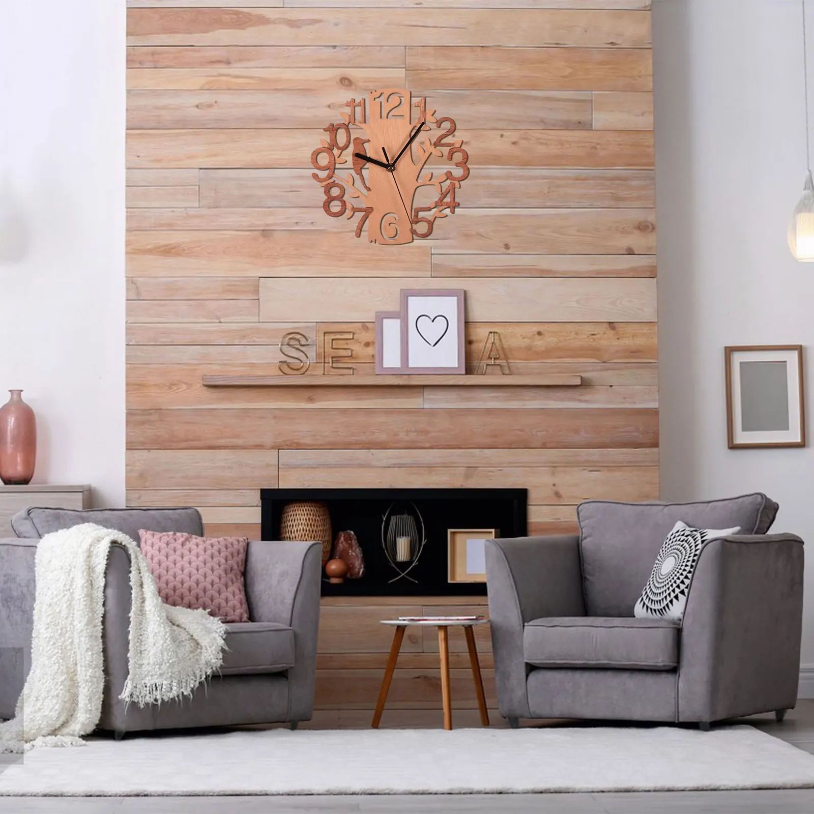 Деревянные настенные часы украшения тихий рисунок птицы большие арабские цифры