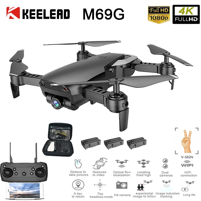 Квадрокоптер KEELEAD M69G складной с двойной камерой Wi Fi FPV 4K 1080P VS F11 Pro|Квадрокоптеры