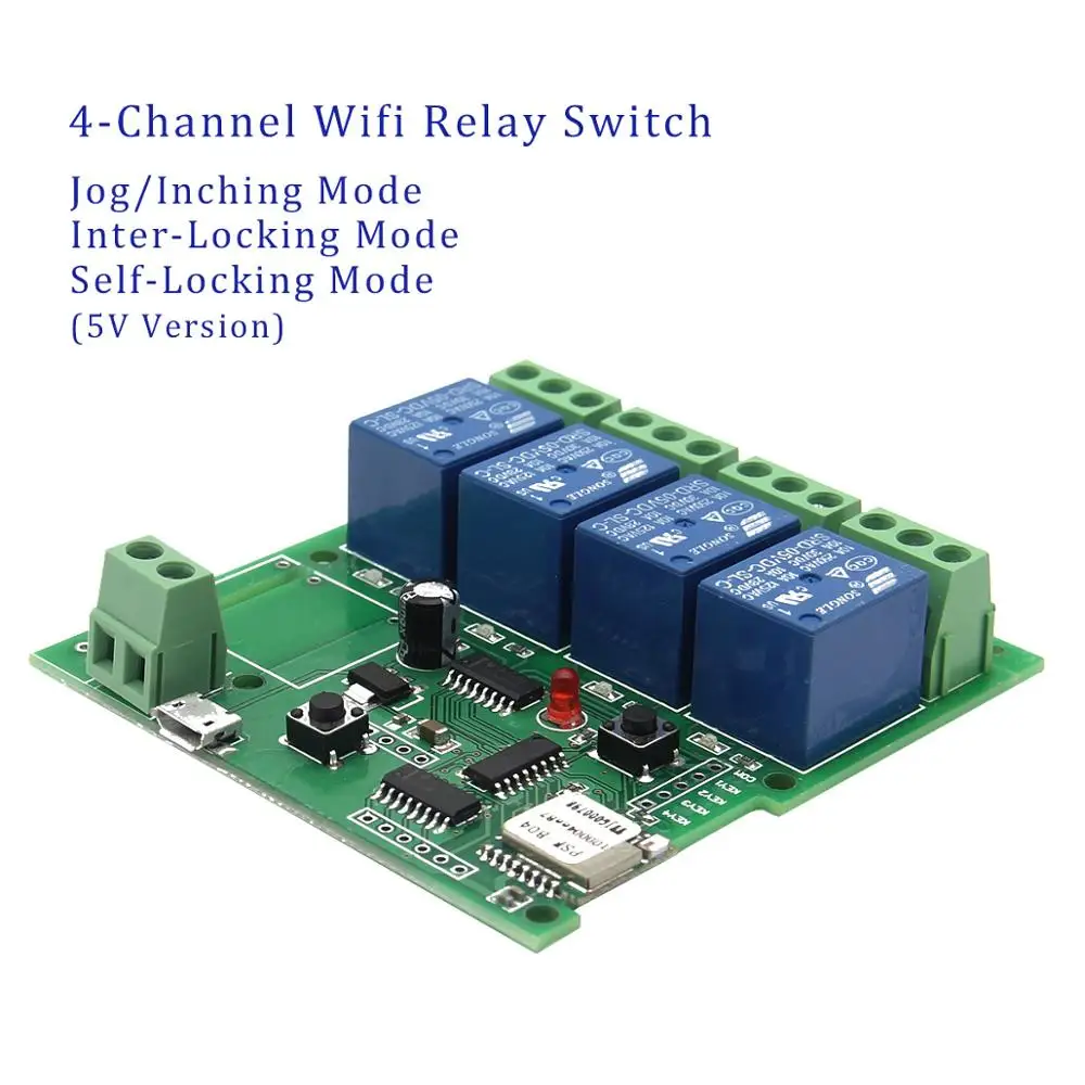 DIY DC 5V 4 канала Jog/Inching& самоблокирующийся WiFi беспроводной модуль Смарт-переключателя