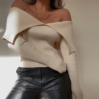 yiciya chic fashion off shoulder ribbed knitted womens top fall winter long sleeve cropped top slim streetwear clothing 2021
