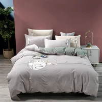 new chinese style embroidered bedding set soft washed cotton bed sheet pillowcase duvet cover 4pcs for home