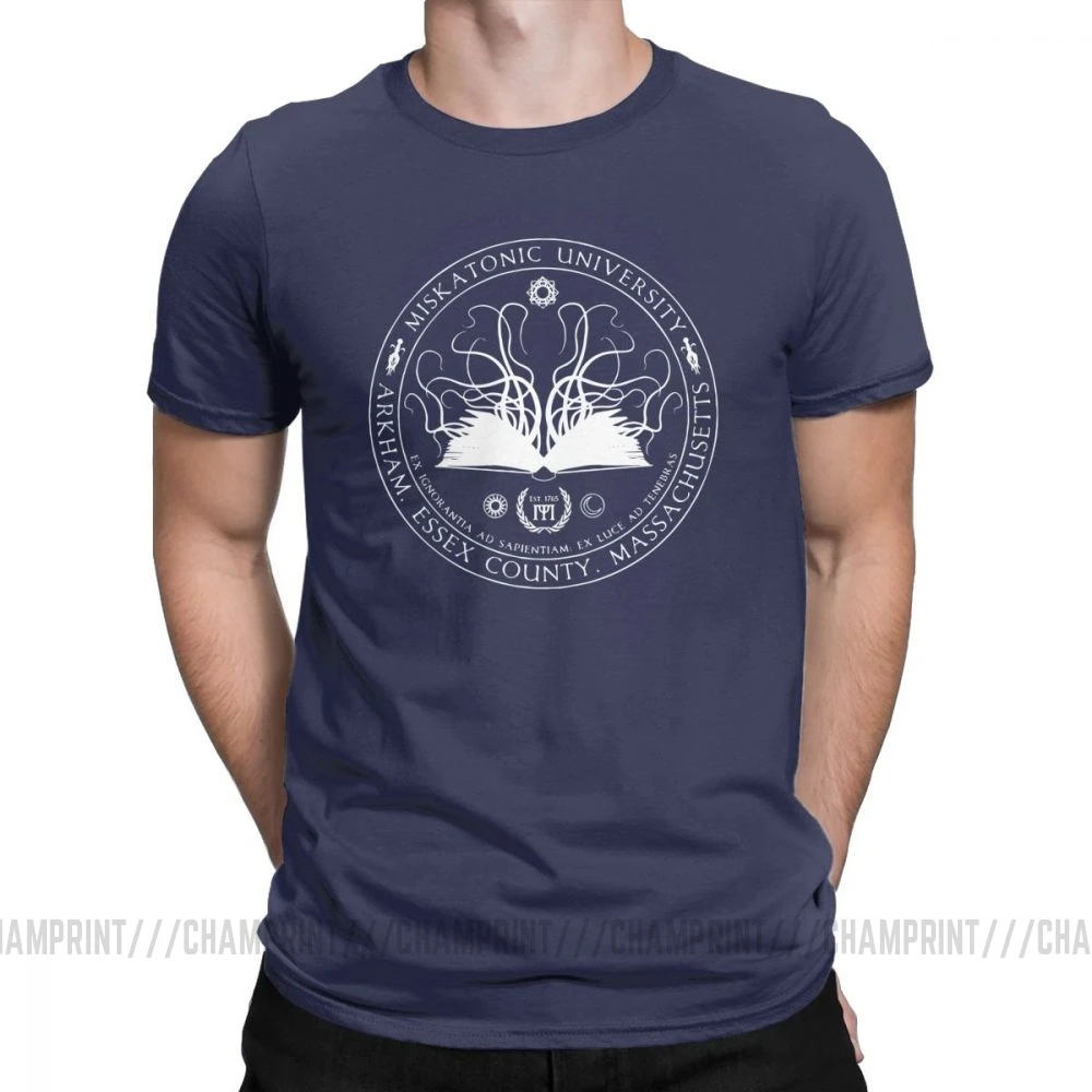 Тёмно-синий Miskatonic Sigil Call Of Cthulhu, мужские футболки, Miskatonic loveccraft Arkham, хлопковые футболки с короткими рукавами, футболка с круглым вырезом, топы - Цвет: Тёмно-синий
