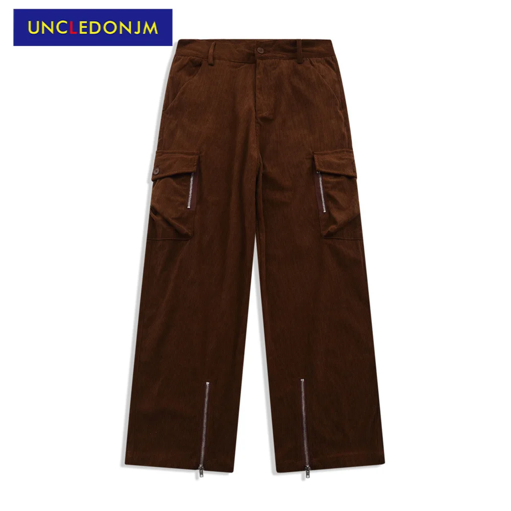 

Вельветовые повседневные брюки UNCLEDONJM с несколькими карманами, мужские уличные брюки на молнии в стиле ретро, винтажные брюки-карго