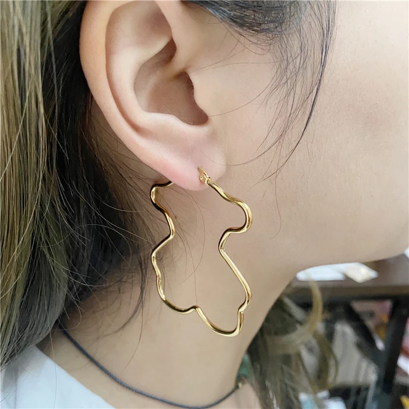 Модные серьги большого размера в виде медведя из нержавеющей стали высокое