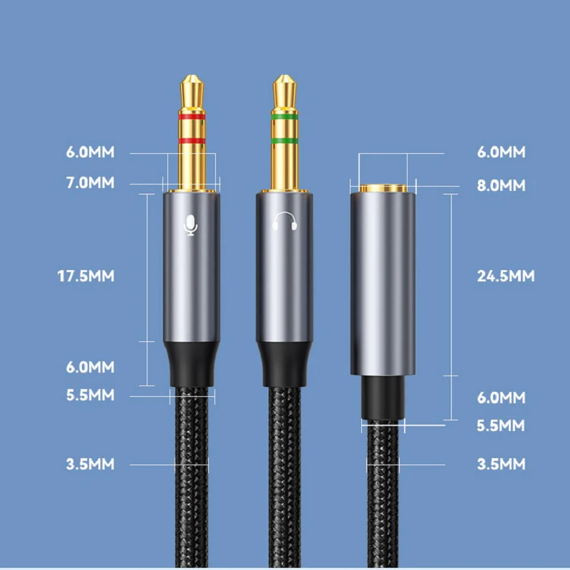 Headphone Splitter for Computer 3.5mm Female to 2 Dual 3.5mm Male Mic AUX Audio Y Splitter Cable Headset to PC Adapter 0.35M 1M images - 6