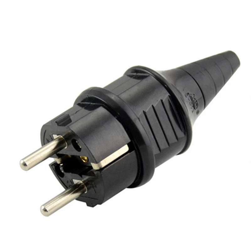 Black CE AC 250V 16A  EU Germany Waterproof Schuko Power Plug 2p Elcectrical Cable Connector Wired Adaptor Converter E-012