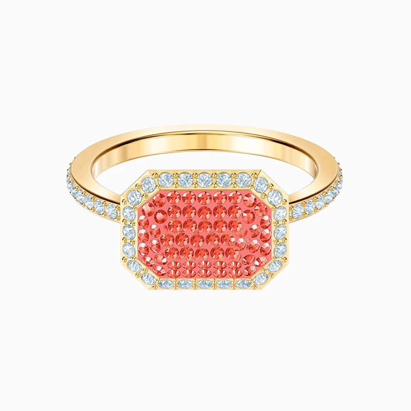 

Fashion SWA New Style NO REGRETS RING Gold Fresh Rectangular Pattern Orange Crystal Female Engagement Ring Elegant Romantic Gift