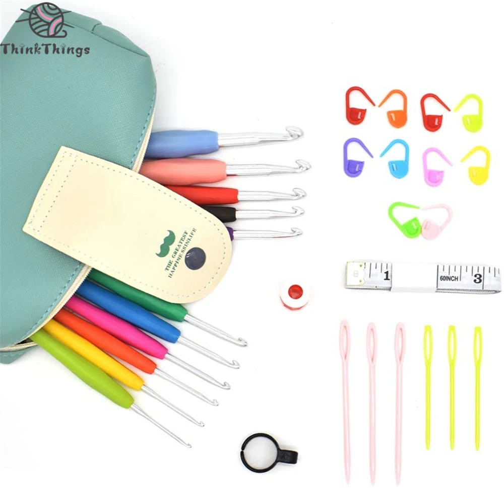 

ThinkThings 31Pcs Crochet Kit and Bag Stitches Knitting Craft Case Crochet Full DIY Tool Set SewingKitfor Kids and Beginners