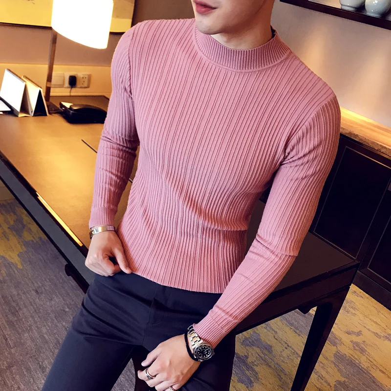 2019 осенне-зимний мужской свитер с высоким воротником трикотажный однотонный