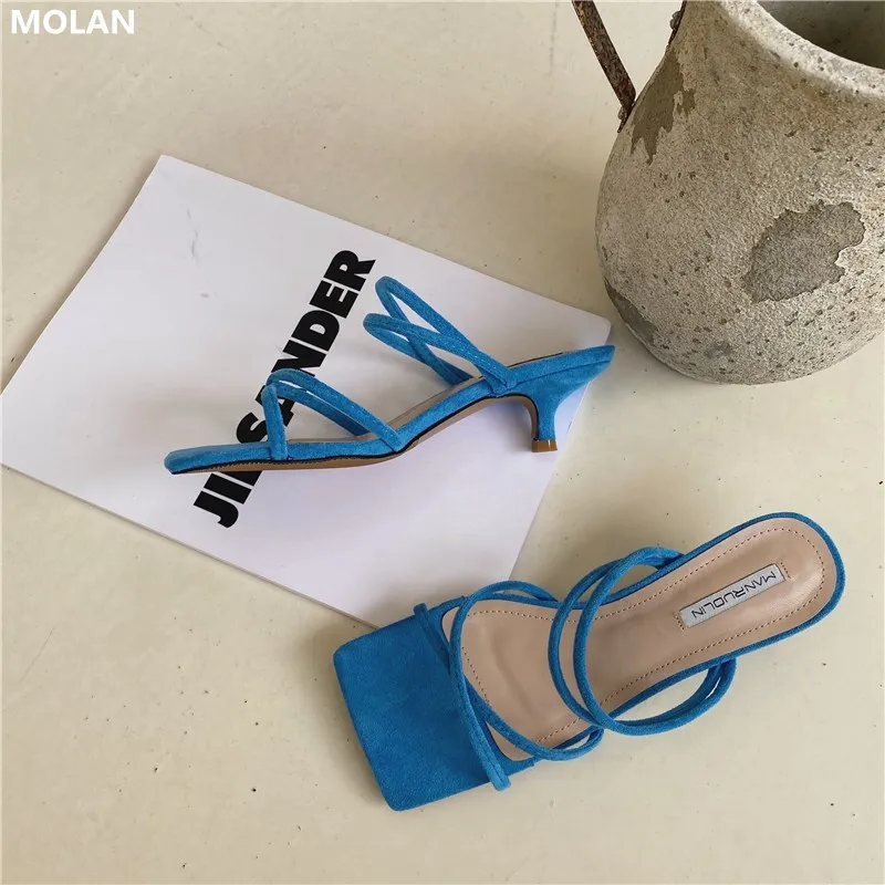 Женские босоножки MOLAN брендовые дизайнерские с узкими лентами на каблуке рюмочка