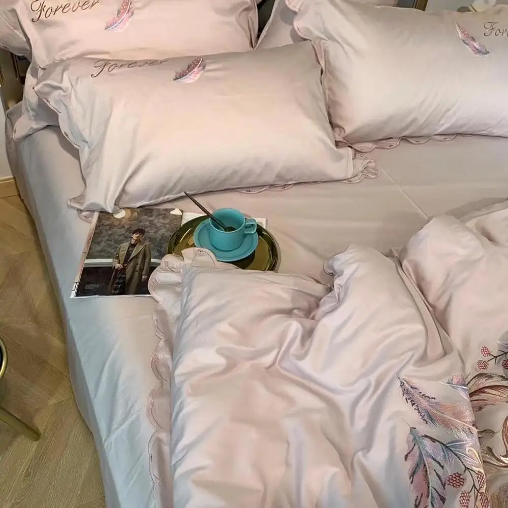 

HOME-2021-Luxury embroidery Egyptian cotton bedding set king duvet cover and pillow cases