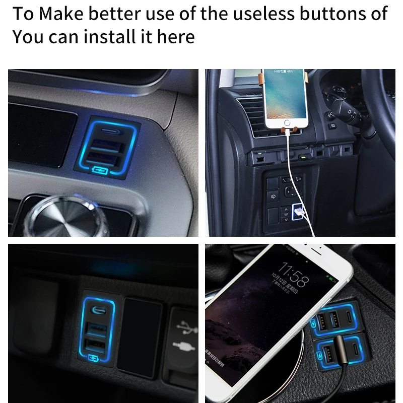 Автомобильное зарядное устройство USB QC3.0 для Toyota Land Cruiser 200 Prado 150 модифицированные