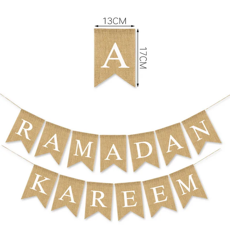 

Eid Mubarak Banner 2021 Muslims Ramadan Mubarak Decorations Linen Hanging Flag with Ropes Islam Home Decors Party Supplies