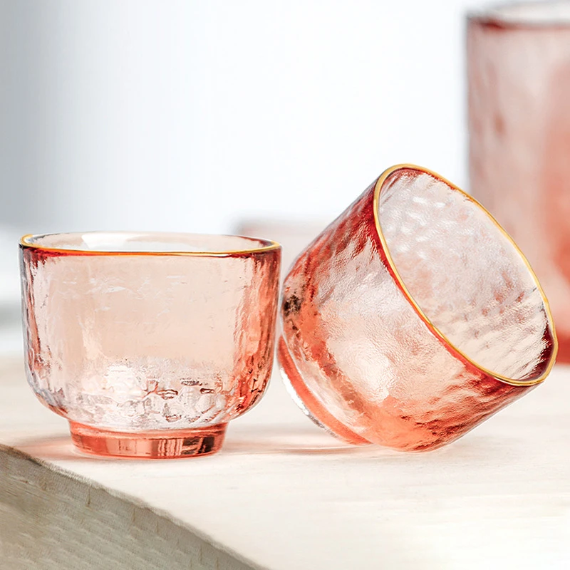 Japanese Sake Set Plum Wine Cup Fruit Pot Creative Amber Hammer Pattern Glass Gold Edge Whisky Birthday Gifts | Дом и сад