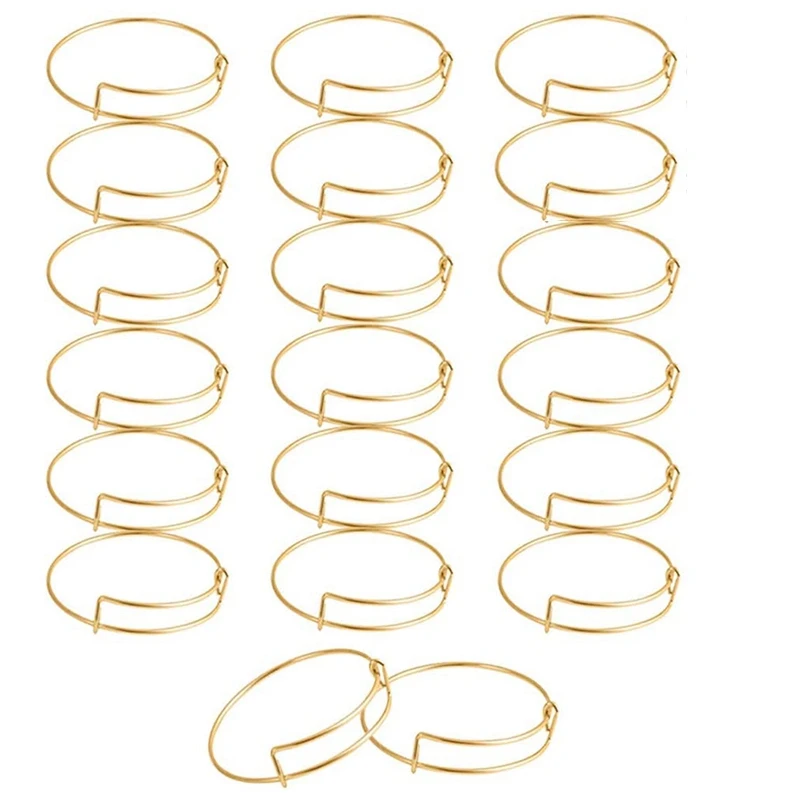 

25 Telescopic Bracelet, Adjustable Metal Wire Blank Bracelet, Suitable for Ladies Jewelry DIY Production (Gold)