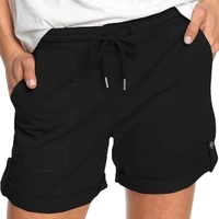 womens shorts mid rise solid color fashion ladies drawstring pockets short pants new summer sports pants streetwear plus size