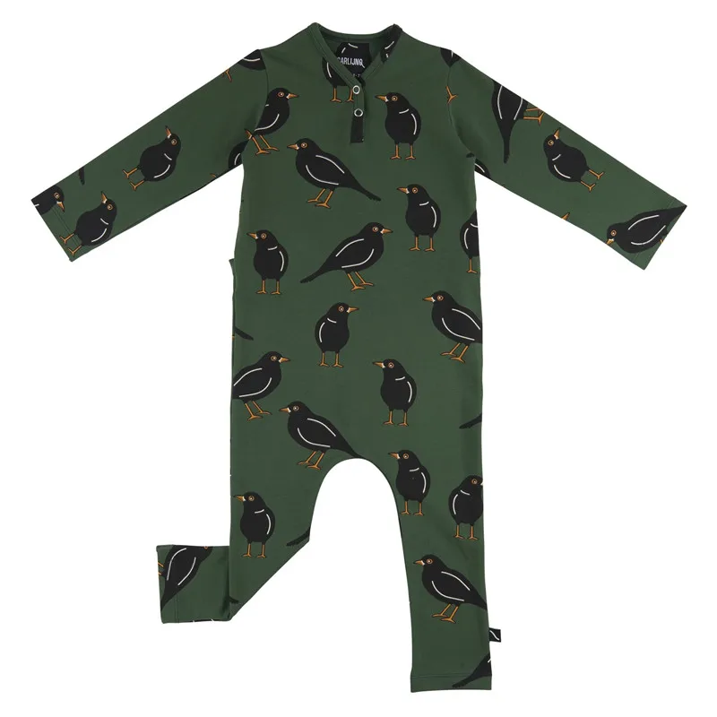 Green Romper CarlijnQ/Фирменный Детский свитер и штаны; Модные топы для маленьких мальчиков с изображением птиц и деревьев; осенне-зимние топы для девочек; зимняя одежда для малышей - Цвет: Green Romper