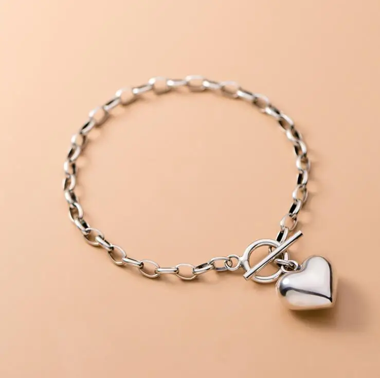 

Серебряный браслет в форме сердца, 100% реальная реальность, серебряный браслет OL Style