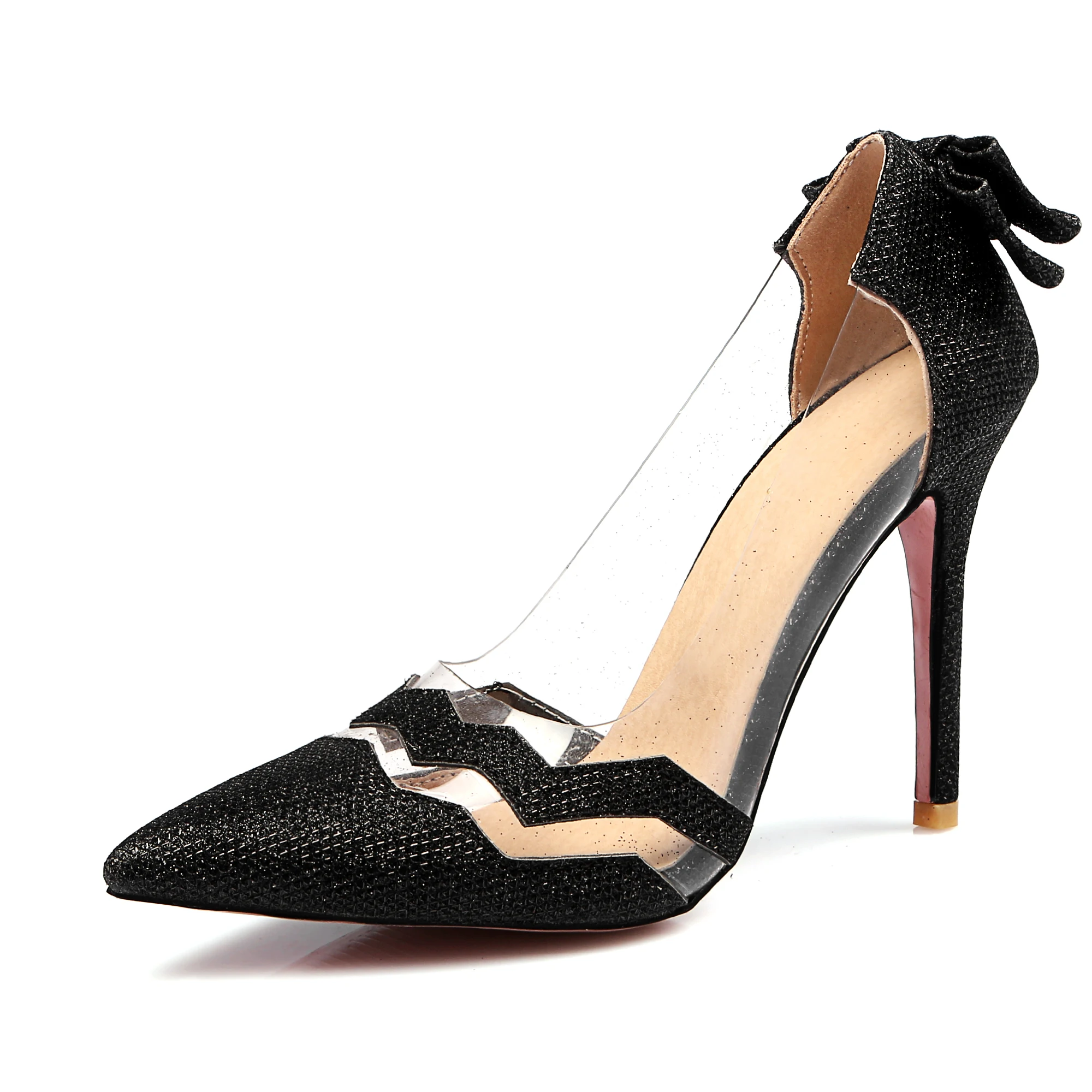 

ARQA Sweet Style Women's Pointed Toe Transparent Pumps Stiletto High Heels Shoes with Cute Bowknot Pink Sole Shoes