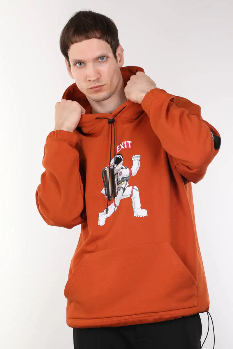 

Оранжевый Мужской Свитшот оверсайз с капюшоном и принтом