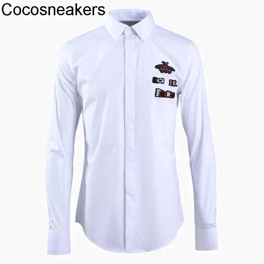 

Autumn and winter 2021 Hanlin huache embroidered badge long sleeve brand shirt men's wear