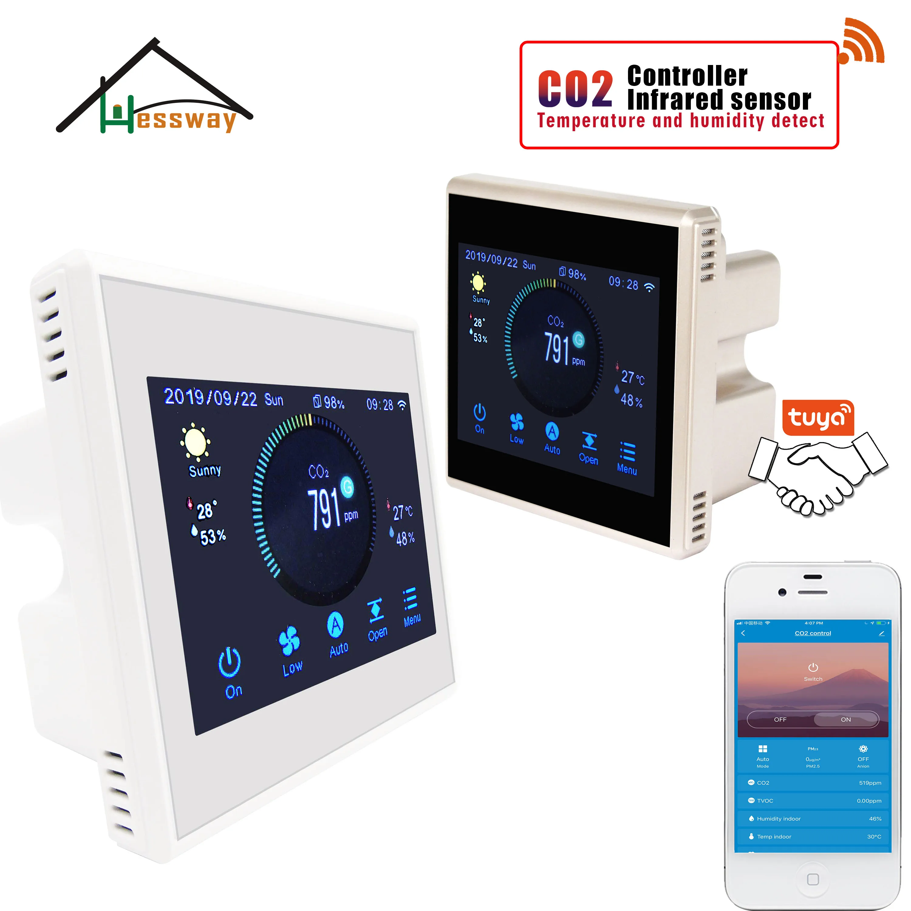 Инфракрасный газоанализатор HESSWAY TUYA APP RS485 и MODBUS детектор датчика CO2 для