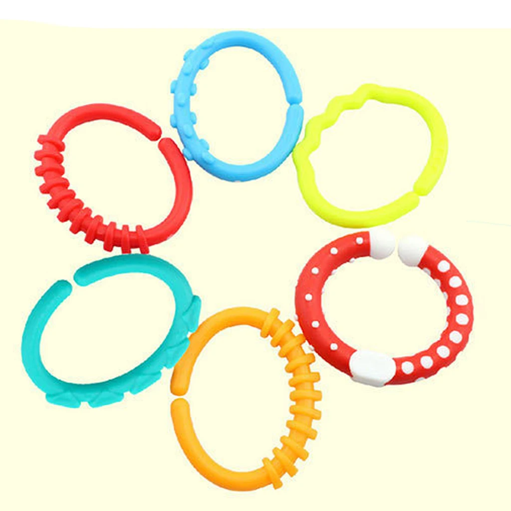 

6pcs Teething Ring Sensory Baby Silicone Crib Decoration Hanging Toy
