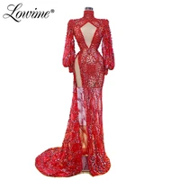 burgundy mermaid evening dress beaded crystals robe de soiree aibye saudi arabia dubai full sleeves cut out design party dresses