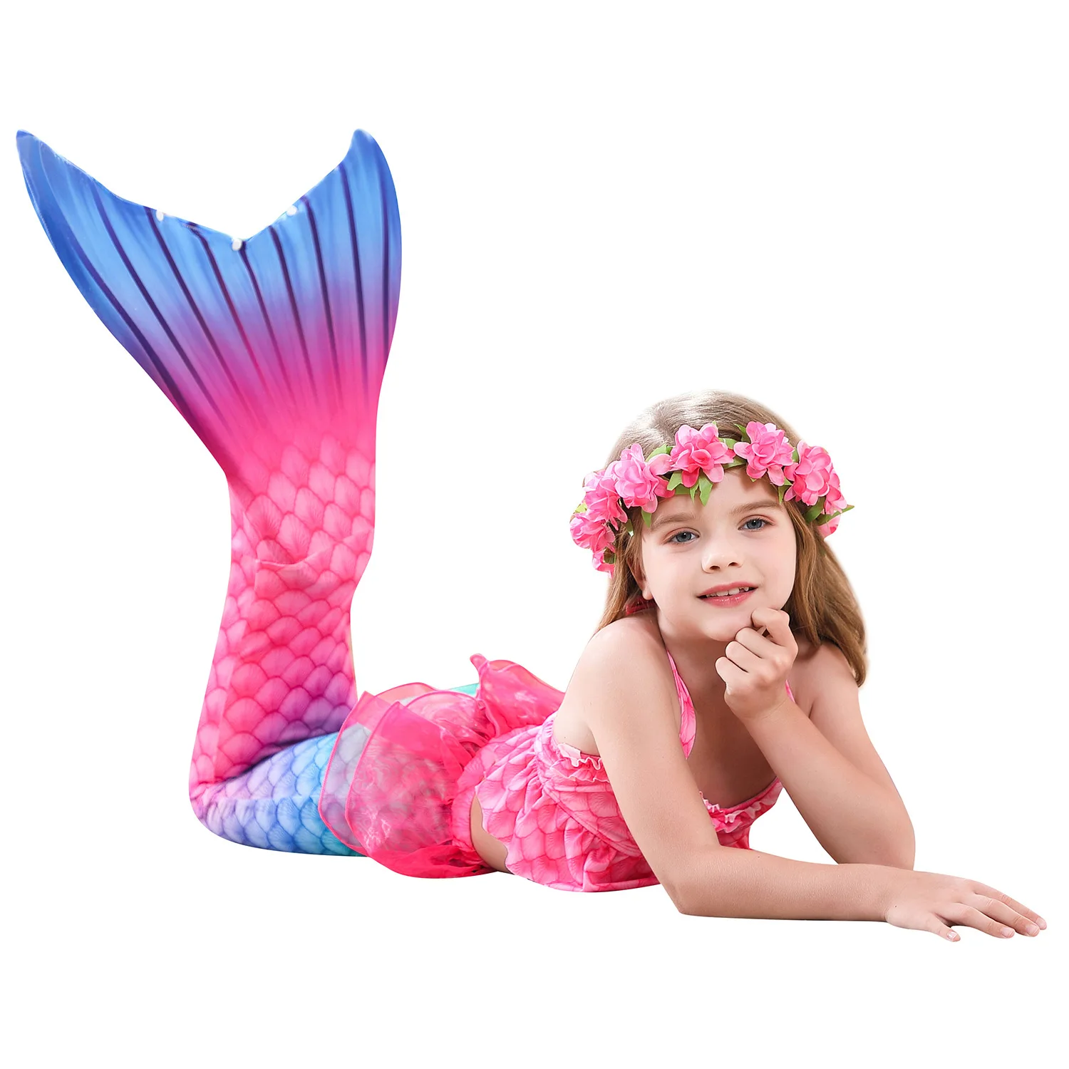 

Kids Girls Swimsuit Bikini 3 piece Set Mermaid Tails Summer Princess Dress with Monofin Holiday Beach Swimming Clothing