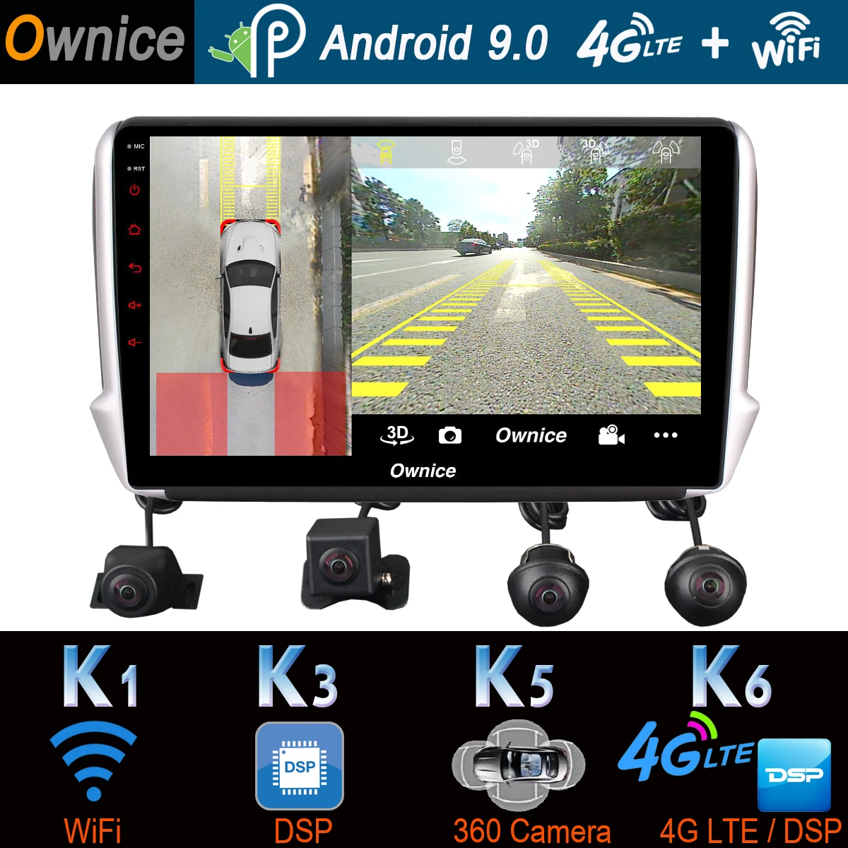 1din панорамная камера 360 ° 4G LTE Android 9 0 4 Гб + 64 ГБ DSP CarPlay автомобильный мультимедийный