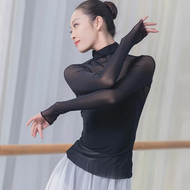 The new classical dance clothes and Shayi elegant female high-necked long-sleeved T-shirt modern costumes sexy | Тематическая