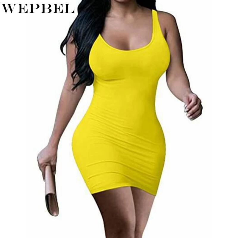 

WEPBEL Slim Fit High Waist Dress Women's Sexy Solid Color Dress Summer Fashion Backless Sleeveless O-Neck Vest Dress