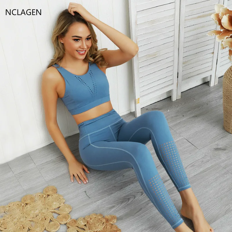 Комплекты для йоги спортивные костюмы фитнеса женские 2 предмета эластичный