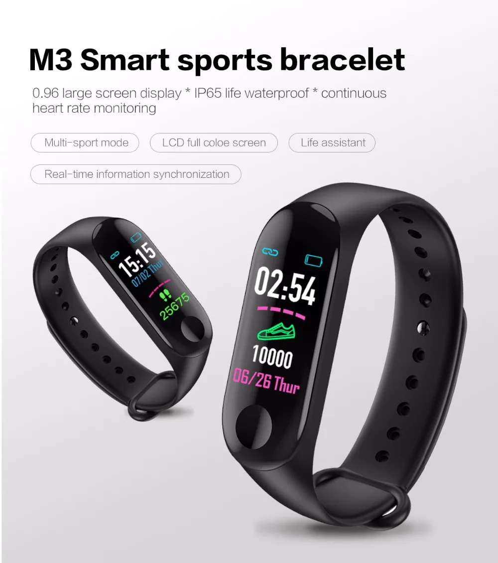 Умный Браслет M3 Plus с Bluetooth фитнес трекером монитором кровяного давления и пульса