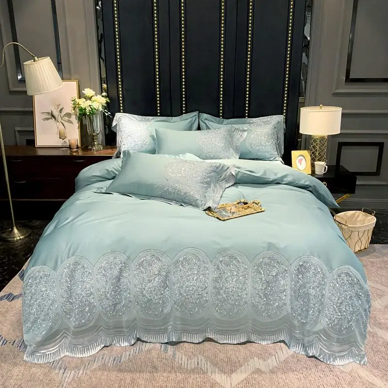 43 хлопка премиум класса с вышивкой пододеяльник простынь Комплект постельного