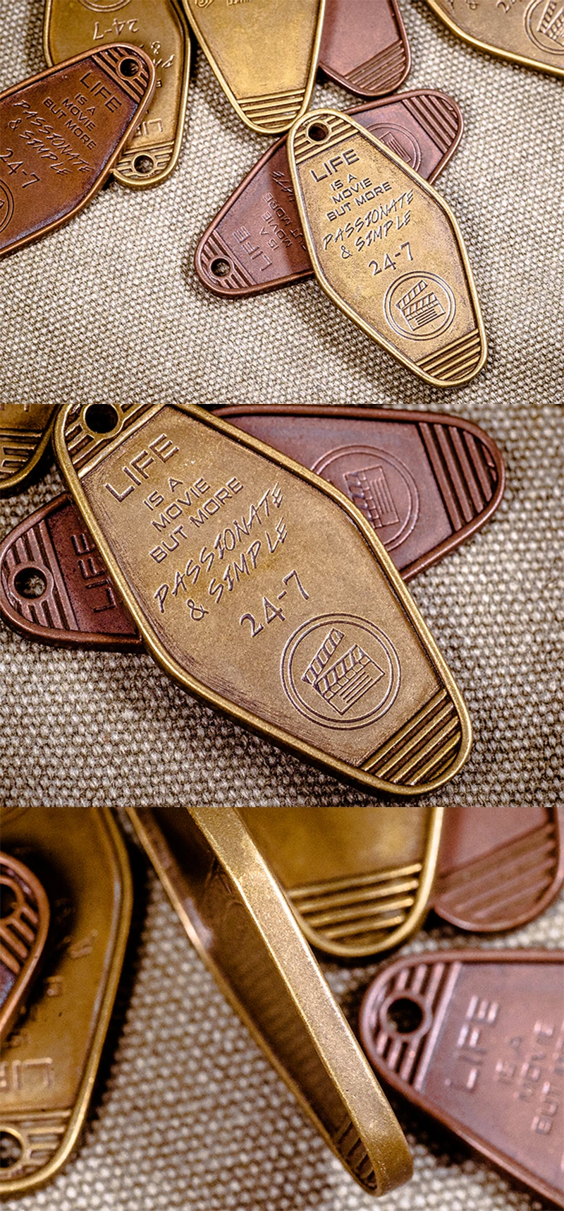 Coppertist. Wu винтажный латунный брелок для ключей ручной работы Золотое модное ретро кольцо для ключей с сумочкой кулон