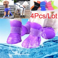 4pcslot all season soft dog shoes waterproof rubber silicone pet boot clean feet cover for rain pavement heat paw friction