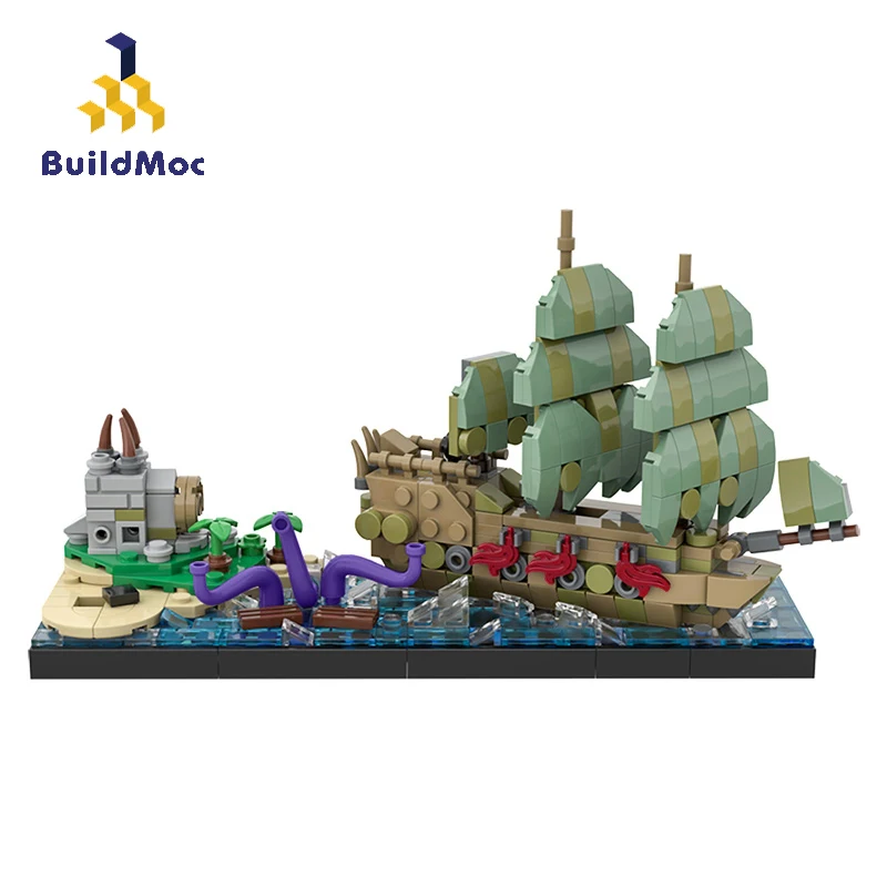 

Buildmoc Movie Pirate Ship of Dead Man's Chest Model Brick Creator Pirate Island Street View Boat Building Blocks Kid Toys Gift