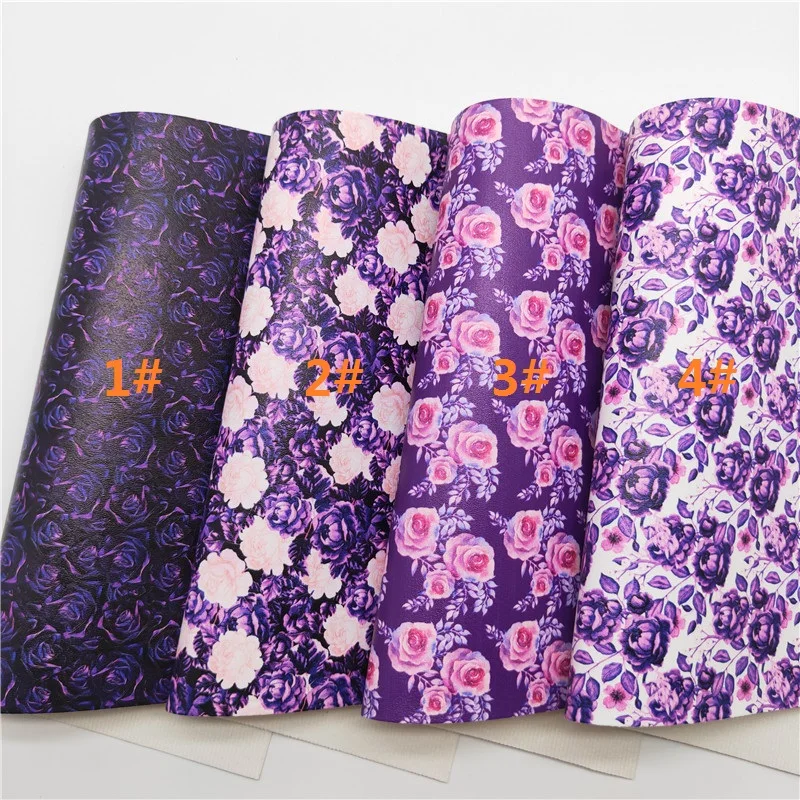 Листы из искусственной кожи с принтом фиолетовых роз и цветов 21 х29 см 6S52A | Дом сад