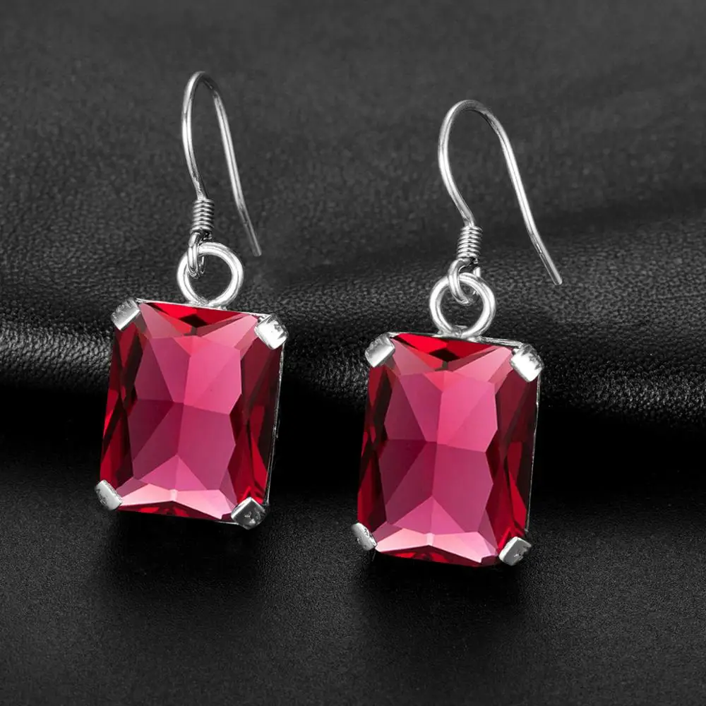 

Szjinao Top Qualiry Sparking Ruby Gemstone Dangle Drop Earrings For Women 925 Sterling Silver Female Party Jewlery Earring Gift