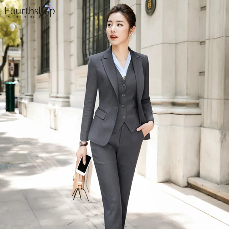 

High Quality Business Suit Women 3 Piece Set Blazer Pants Vest Autumn Winter 2022 Fashion Jacket Trousers Suits Female Clothes