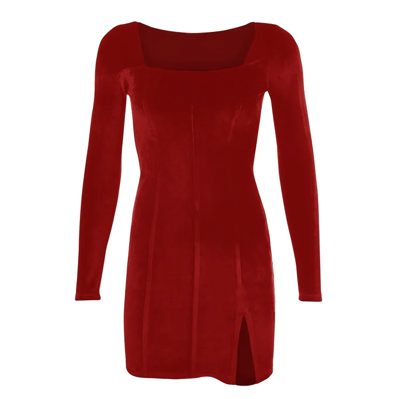 

Women Mini Dress Spring Autumn Long Sleeve Vintage Dresses for Ladies Slim Short Vestidos Mujer Solid Color Sexy Velvet Dress