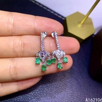 fine jewelry 925 pure silver chinese style natural emerald girl luxury vintage fresh oval gem earrings eardrop support detection