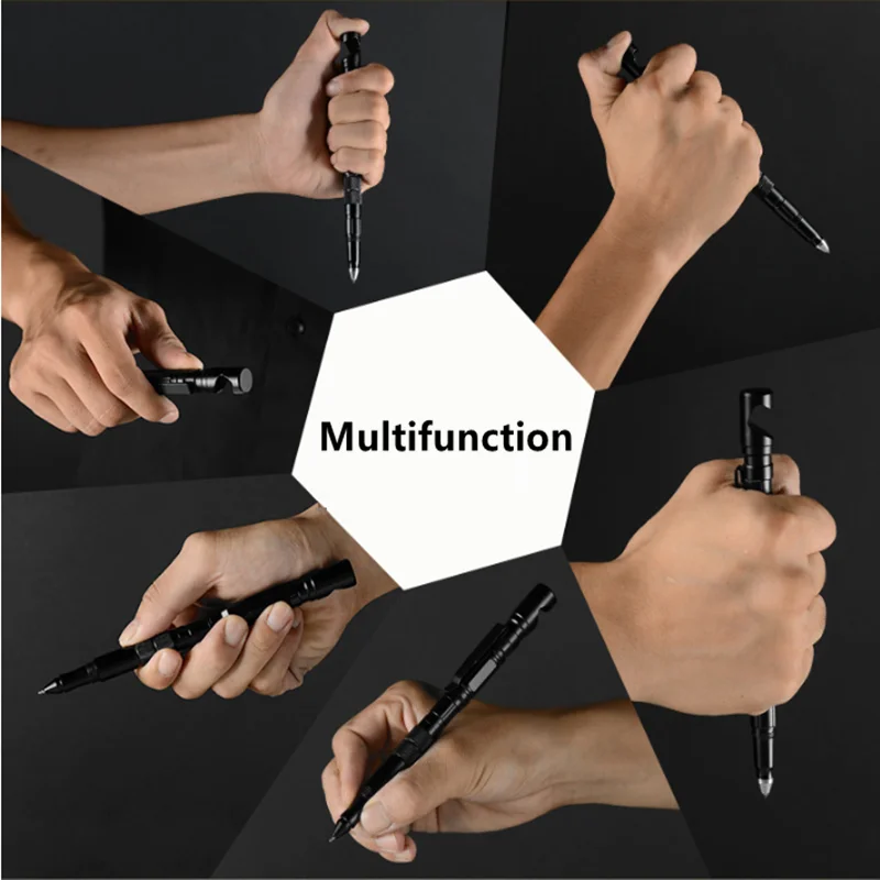 

Multifunctional Tactical Self-defense Pen Screw Tool Set Waterproof Mobile Phone Stand Window Breaker Writing Pen Portable Gift